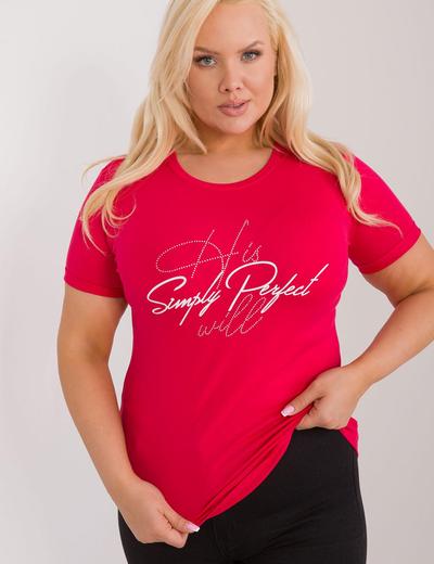 Dopasowany T-Shirt plus size z napisem czerwony