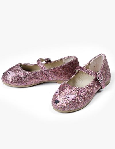 Różowe brokatowe balerinki z uszami- buty dla dziewczynki