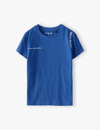 Niebieski t-shirt chłopięcy - bawełniany z nadrukiem