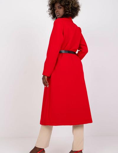 Długi płaszcz damski z kieszeniami - czerwony