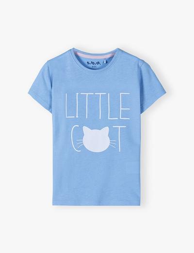 Dzianinowa bluza z krótkim rękawem - niebieska z kotkiem