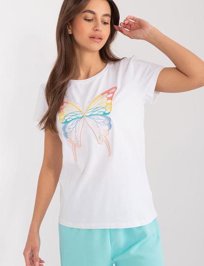  T-Shirt z naszywką motyla biały