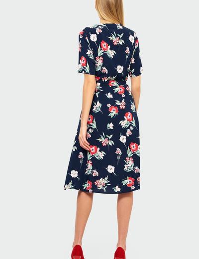 Granatowa sukienka typu szmizjerka z kwiatowym nadrukiem