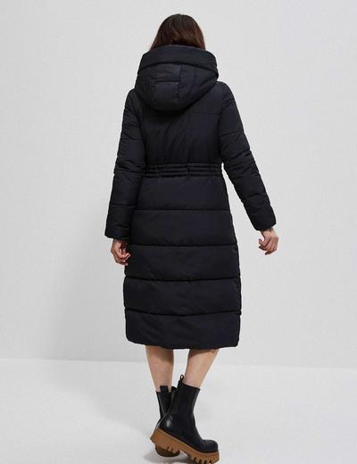 Długa pikowana damska kurtka z kapturem- czarna