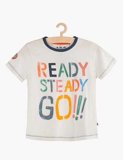 T-shirt chłopięcy z kolorowym napisem "Ready, steady, go!"