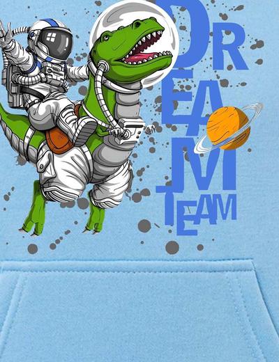 Błękitna bluza kangurka z kapturem Astronauta & Dinozaur
