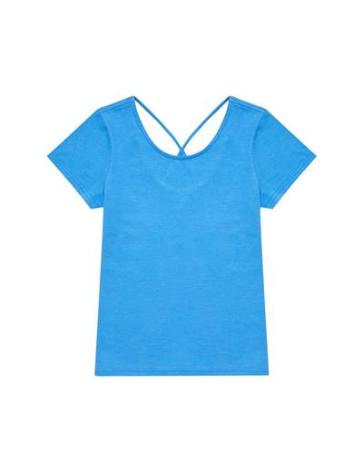 T-shirt damski z ozdobnym tyłem- niebieski