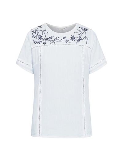 Biały bawełniany  T-shirt damski na krótki rękaw z kwiatami