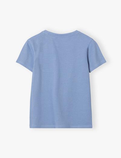 T-shirt bawełniany chłopięcy z kieszonką - niebieski