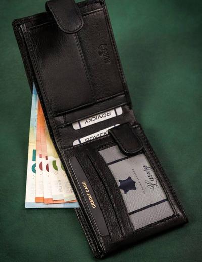 Duży, skórzany portfel męski na zatrzask — Rovicky czarny