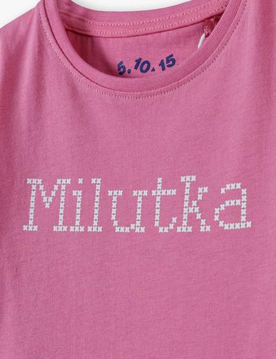 Bawełniany różowy t-shirt dziewczęcy z napisem Milutka