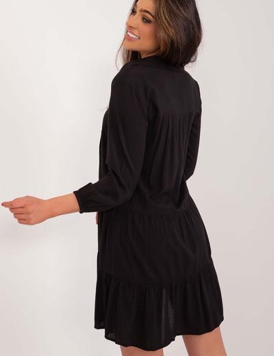 Czarna sukienka damska z falbaną SUBLEVEL długi rękaw