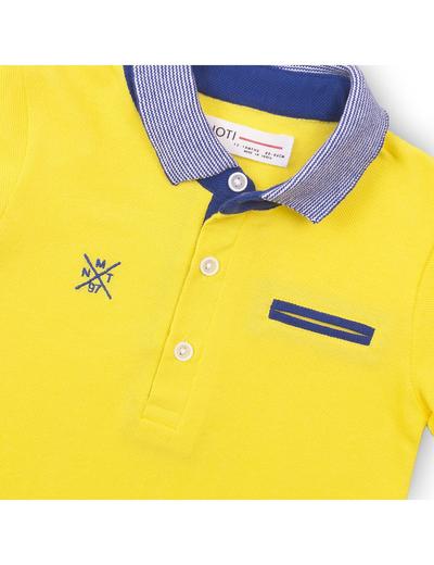 Bawełniany t-shirt chłopięcy z niebieskim kołnierzykiem - żółty