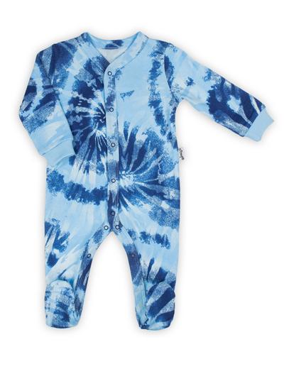 Bawełniany pajac niemowlęcy we wzory niebieski