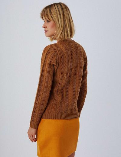 Ażurowy sweter w serek damski
