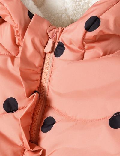 Zimowa kurtka dziewczęca z kapturem różowa w kropki