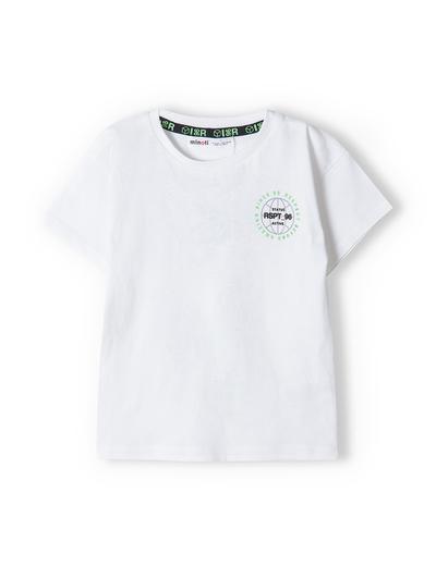 Biały t-shirt bawełniany dla chłopca z nadrukiem