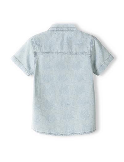 Niebieska koszula bawełniana z krótkim rękawem w liście