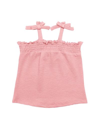 Różowy komplet letni dziewczęcy- bluzka na ramiączkach i szorty
