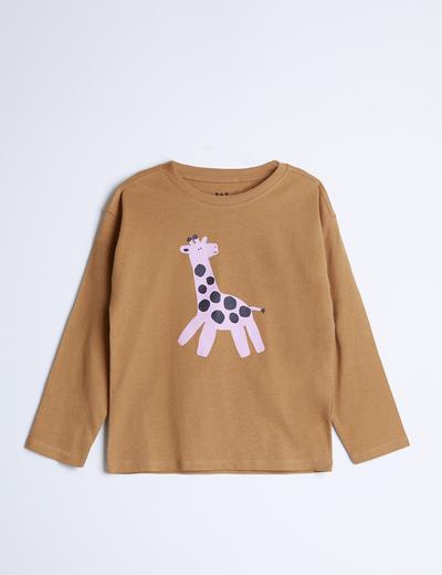 Bluzka z długim rękawem z wysokiej jakości bawełny - brązowa z żyrafą - unisex - Limited Edition