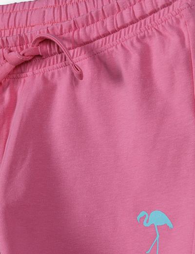 Dzianinowe szorty dla dziewczynki - różowe z flamingiem