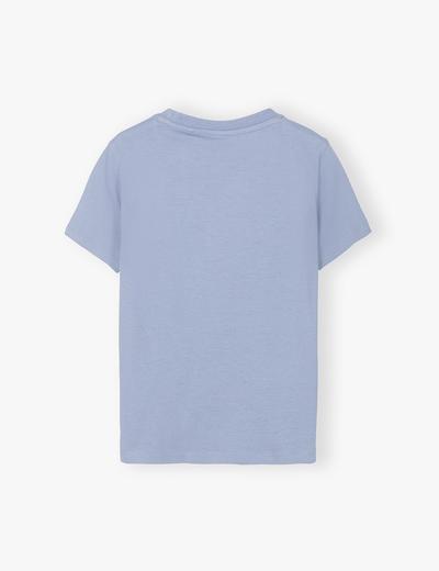 T-shirt bawełniany chłopięcy z nadrukiem dinozaura - niebieski