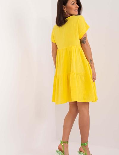 Luźna bawełniana sukienka damska - żółta