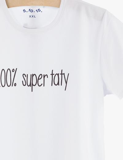 T-shirt męski biały z napisem 100% Super taty