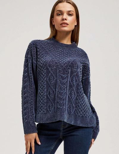 Granatowy sweter damski luźny z ozdobnym splotem