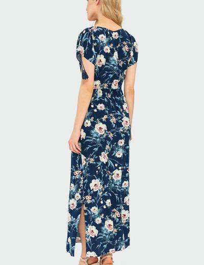 Długa wiskozowa sukienka z kwiatowym nadrukiem granatowa