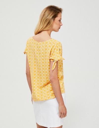 Bluzka damska koszulowa z wiązaniem przy rękawach żółta