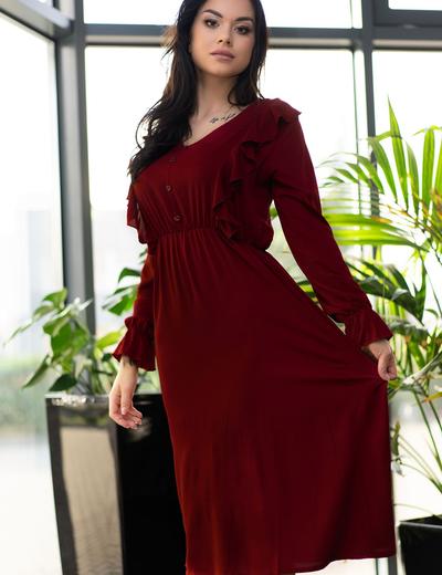 Sukienka Merribel Ratsim Cherry z długim rękawem - bordowa
