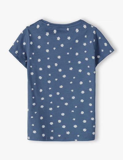 Bawełniany t-shirt dziewczęcy w stokrotki - niebieski
