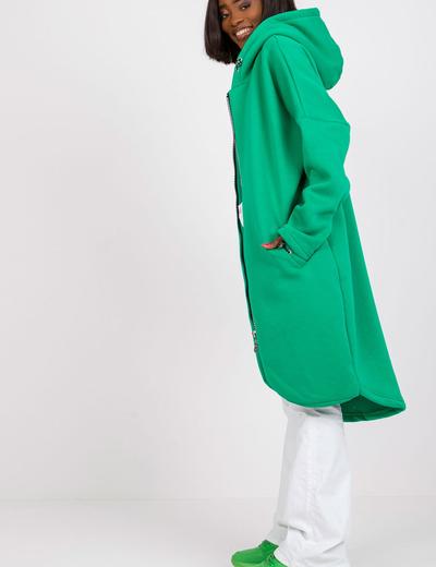 Bluza damska długa  rozpinana z kapturem - zielona długa