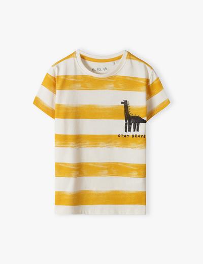 T-shirt chłopięcy bawełniany w paski z dinozaurem
