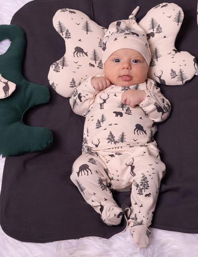 Bawełniana beżowa koszulka niemowlęca z leśnym wzorem z długim rękawem