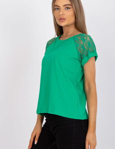 Koszulka damska z ozdobnym rękawem - zielony