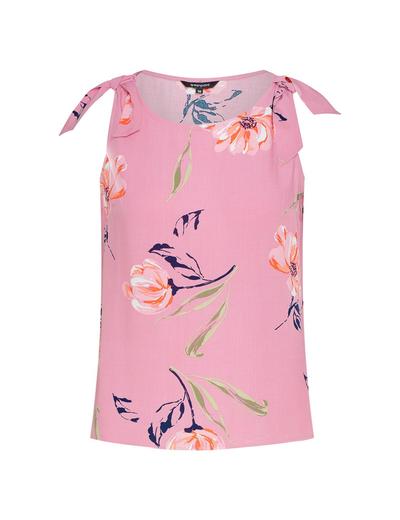 Różowa bluzka damska na ramiączka w kolorowe kwiaty
