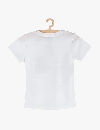T-shirt chłopięcy biały z nadrukami- 100% bawełna
