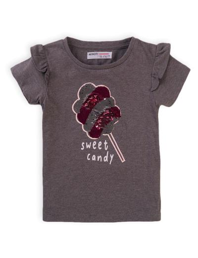 Szary t-shirt dzianinowy dziewczęcy z cekinami- sweet candy