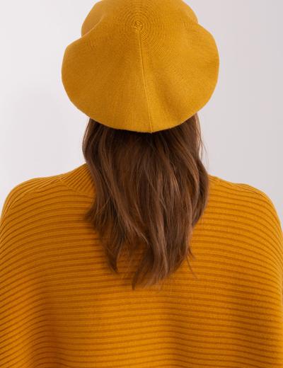 Damski beret z dzianiny ciemny żółty