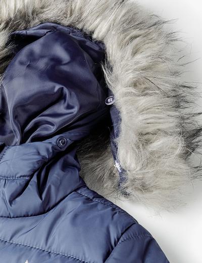 Granatowa kurtka dziewczęca zimowa z kapturem