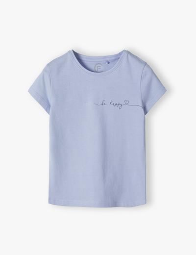 T-shirt dziewczęcy z napisem Be Happy niebieski