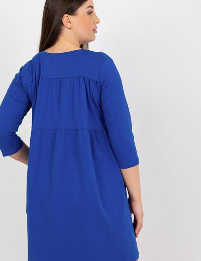 Kobaltowa mini sukienka plus size z kieszeniami Dalenne