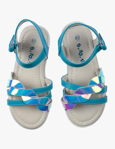 Sandałki dziewczęce niebieskie z holograficznym paskiem
