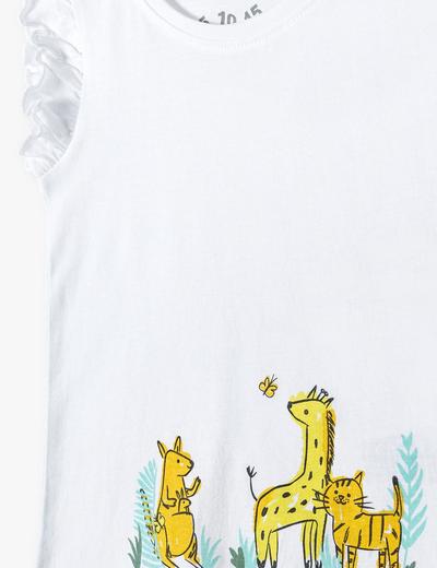 Dwuczęściowa piżama dziewczęca - T-shirt z nadrukiem i krótkie spodnie we wzorki