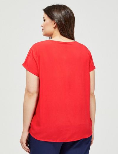 Bluzka damska koszulowa na krótki rękaw kopertowy dekolt czerwona