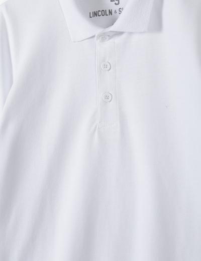 Biała bluzka z krótkim rękawem polo chłopięca z bawełny