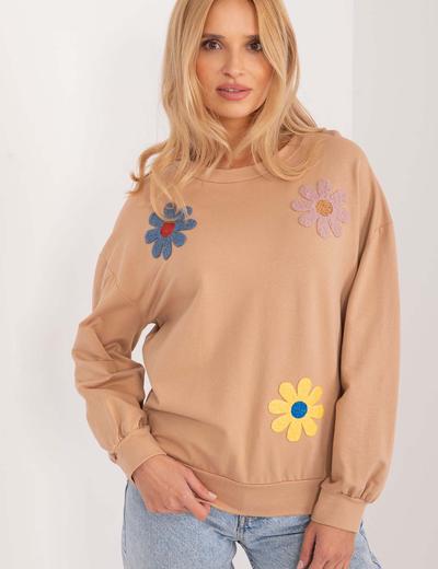 Beżowa bluza damska w kolorowe kwiaty