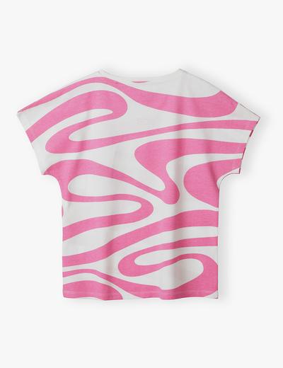 Dzianinowy biało-różowy t-shirt dla dziewczynki
